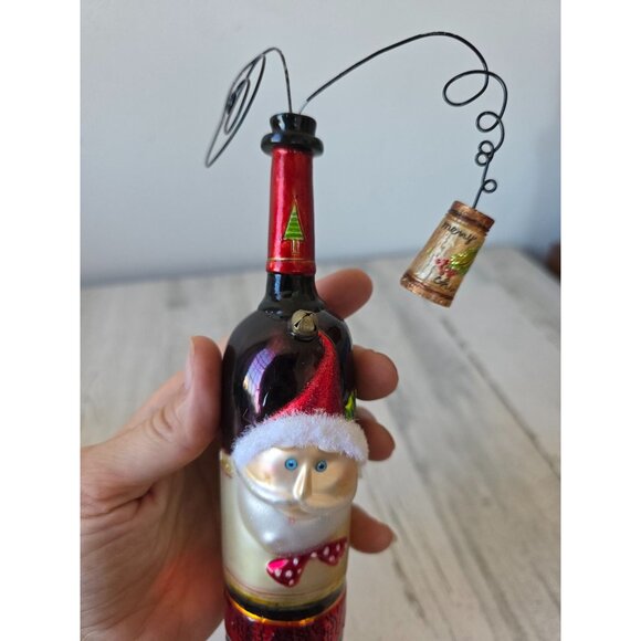 Santa wine glass AS IS ornament Xmas champagne glitter unique large tree - Picture 6 of 8